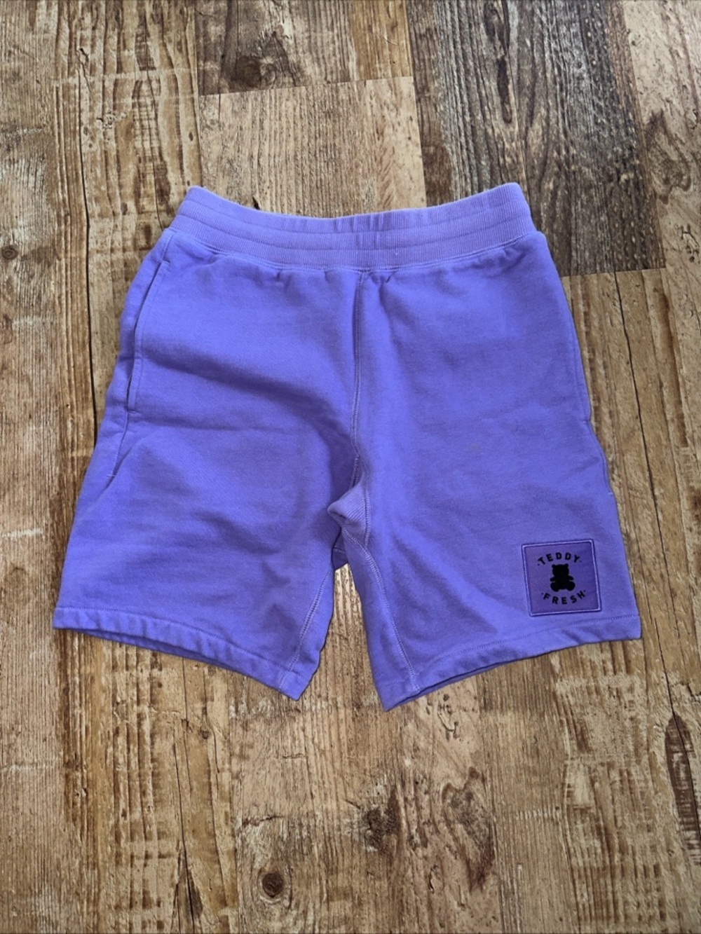 TEDDY FRESH Mens Green Classic Fleece Shorts Size L Logo Cotton Drawstring Cozy